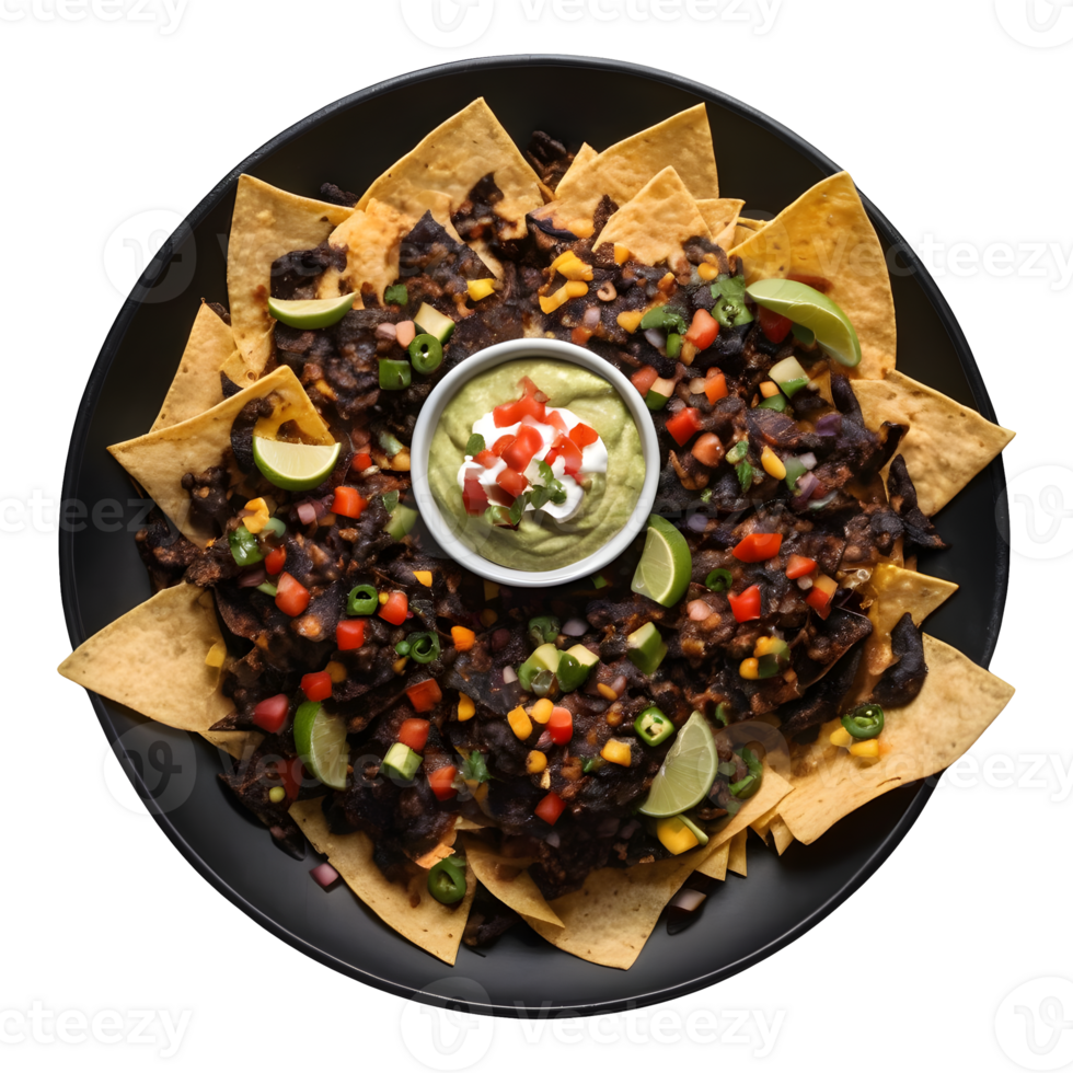 AI generated Black nachos with a mexican twist isolated png