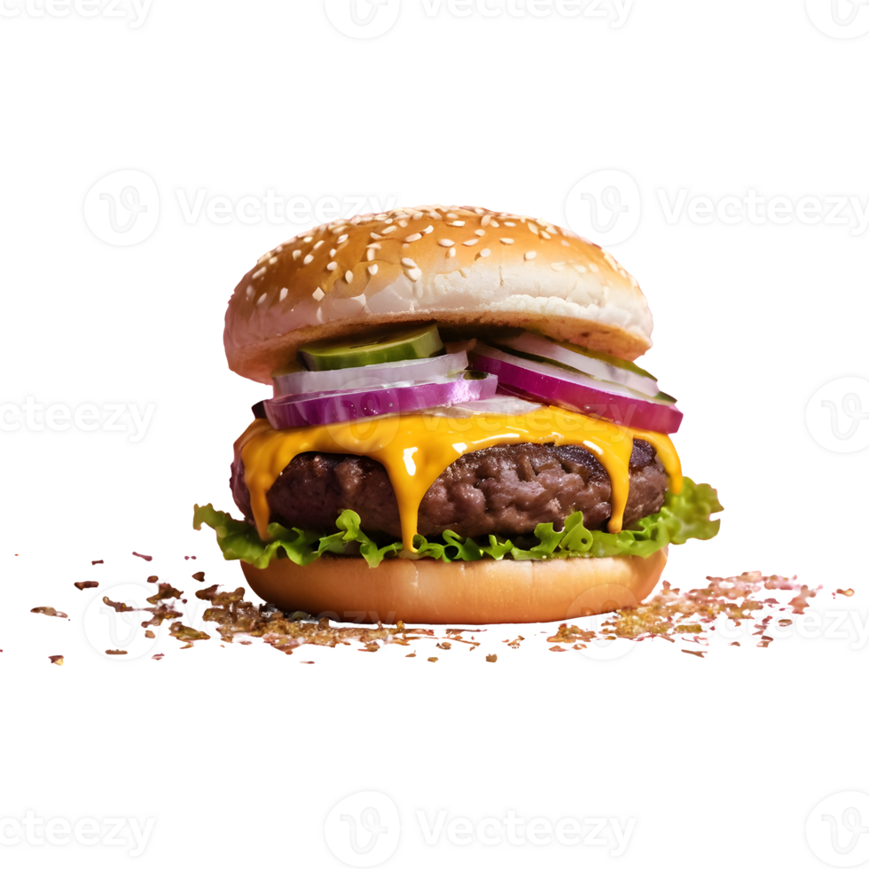 AI generated Gold leaf sprinkled on a cheeseburger isolated png