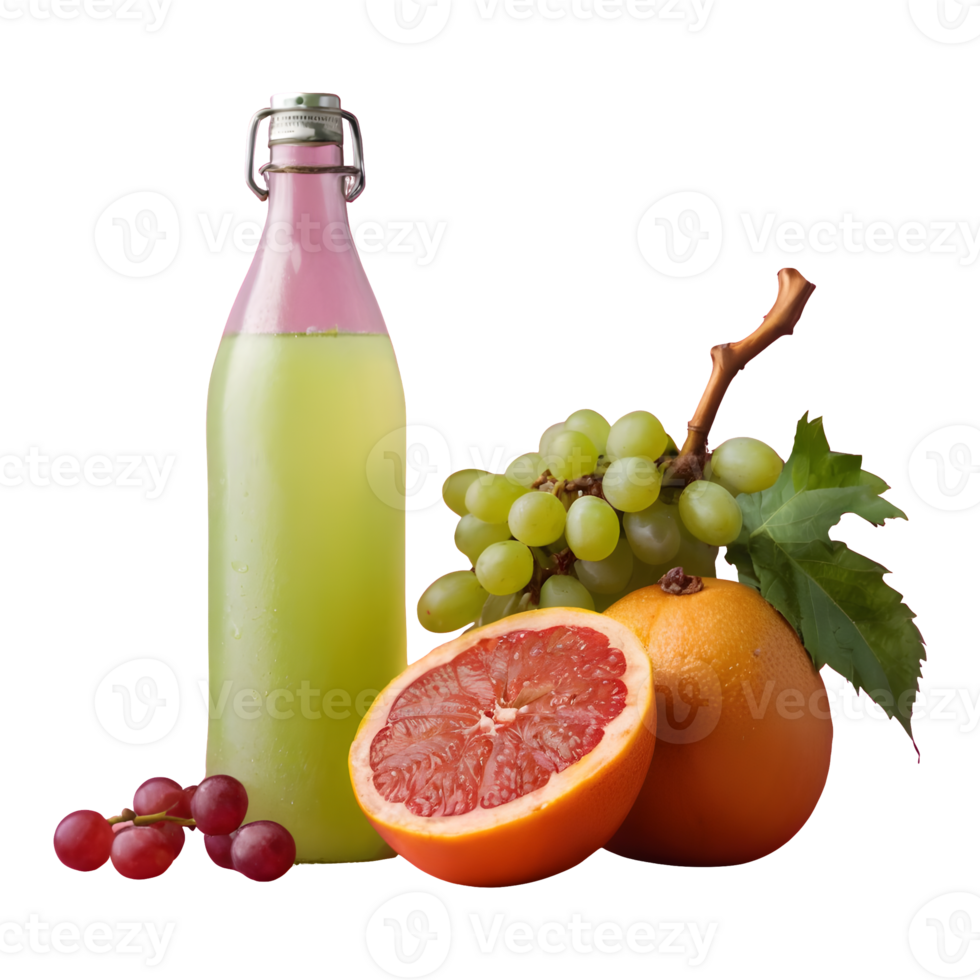 ai gerado uva fruta com anel envolve videira garrafa pronto para beber isolado png