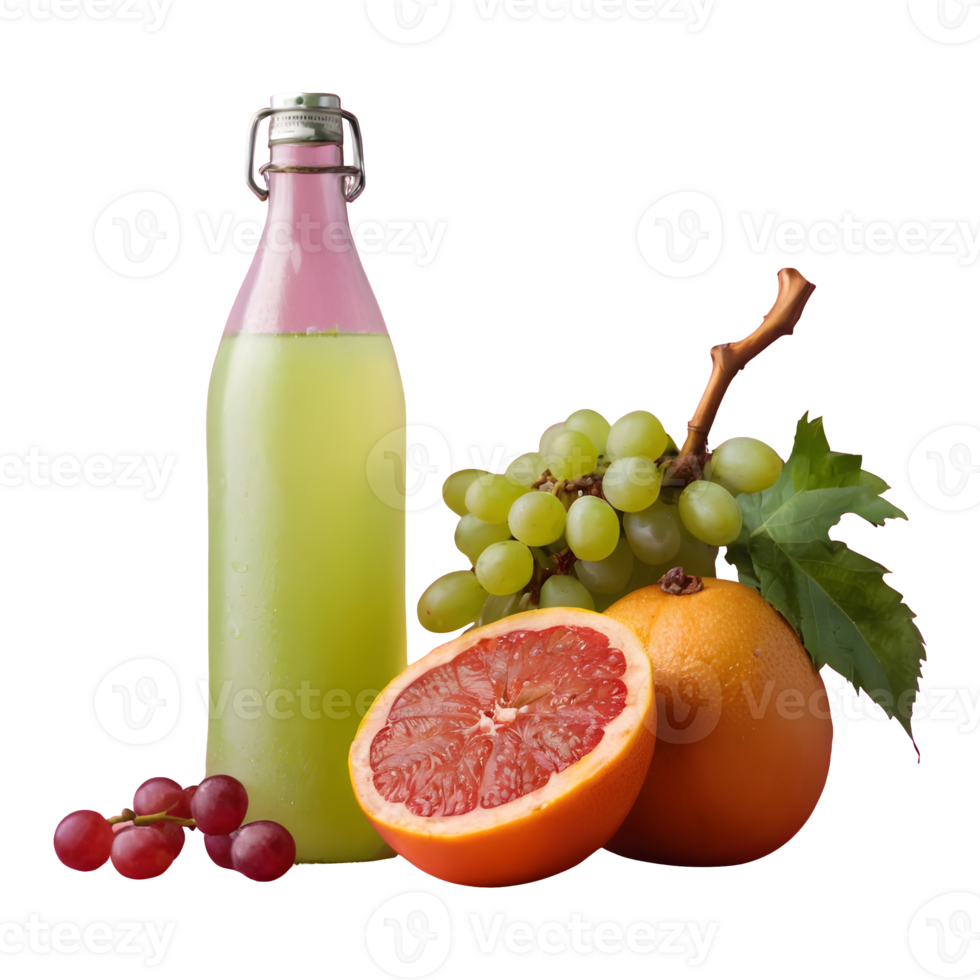 AI generated Grape fruit with ring engages vine bottle ready to drink isolated png