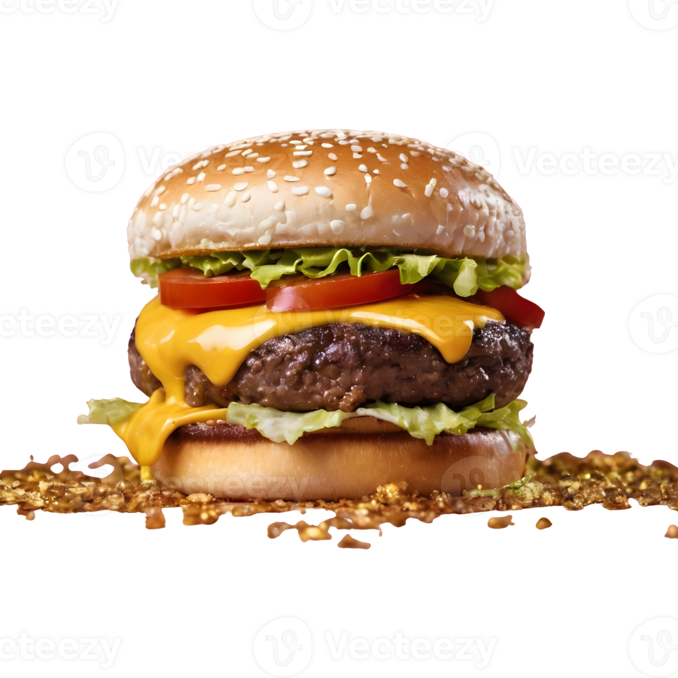 ai généré or feuille saupoudré sur une cheeseburger isolé png