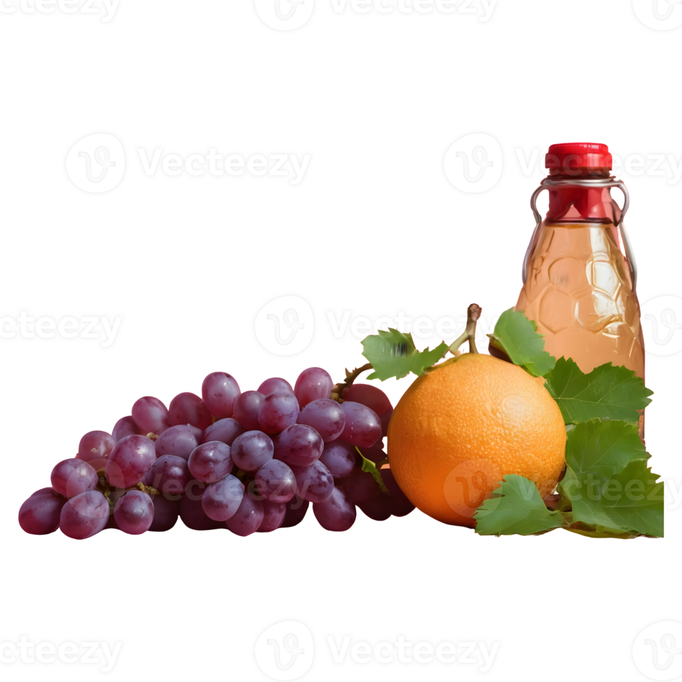 AI generated Grape fruit with ring engages vine bottle ready to drink isolated png