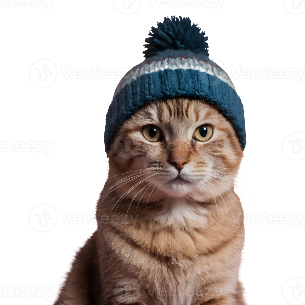 ai generato a maglia cappello indossato gatto su trasparente sfondo isolato png