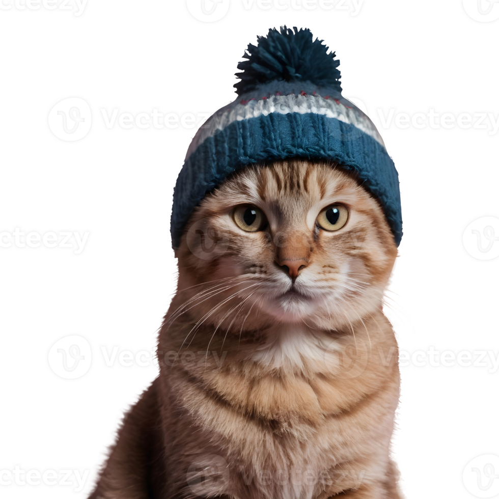 AI generated Knitted hat donned cat on transparent background isolated png