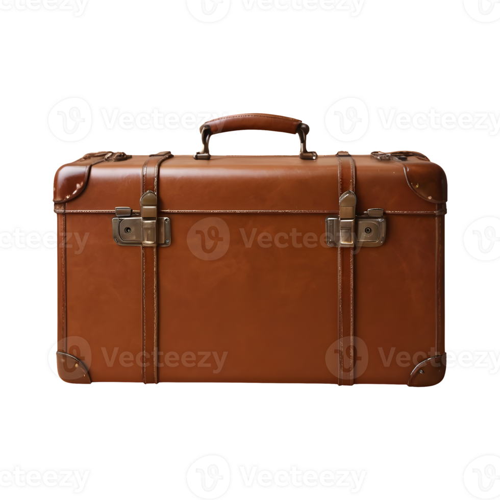 AI generated Transparent background highlights isolated vintage brown leather suitcase png