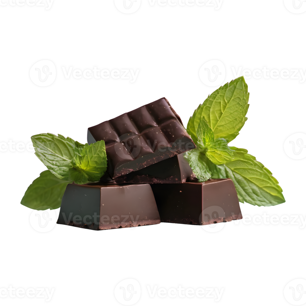 AI generated Mint dark chocolate on transparent background isolated png
