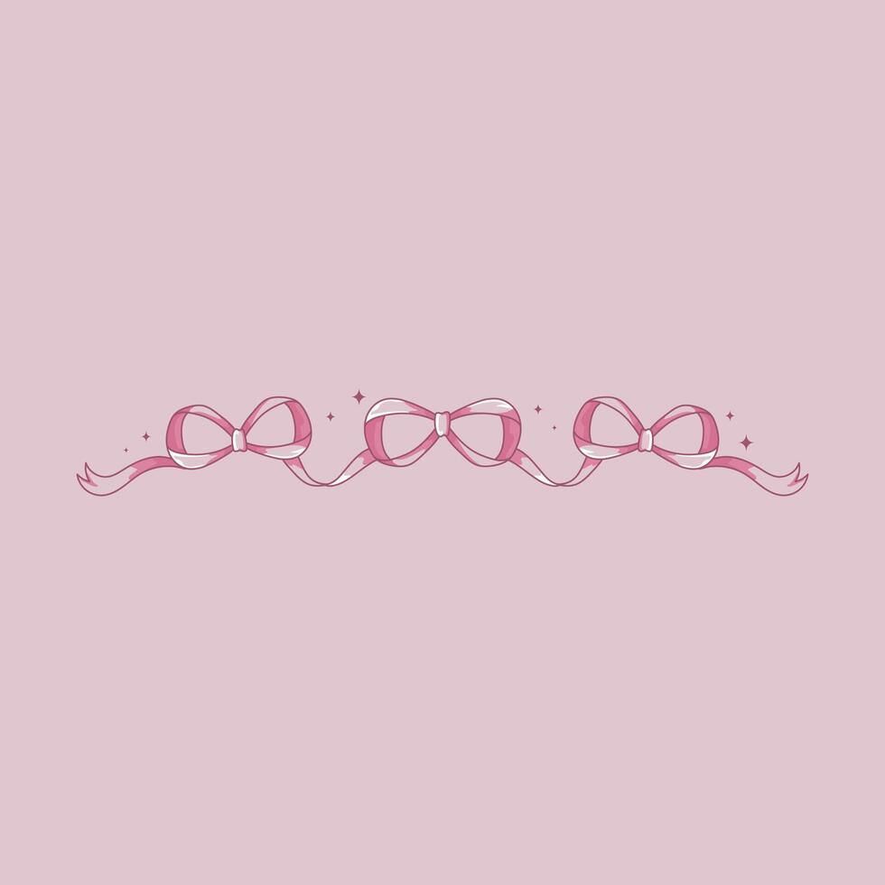 cute coquette style pink ribbon illustration with pearls and bow vector