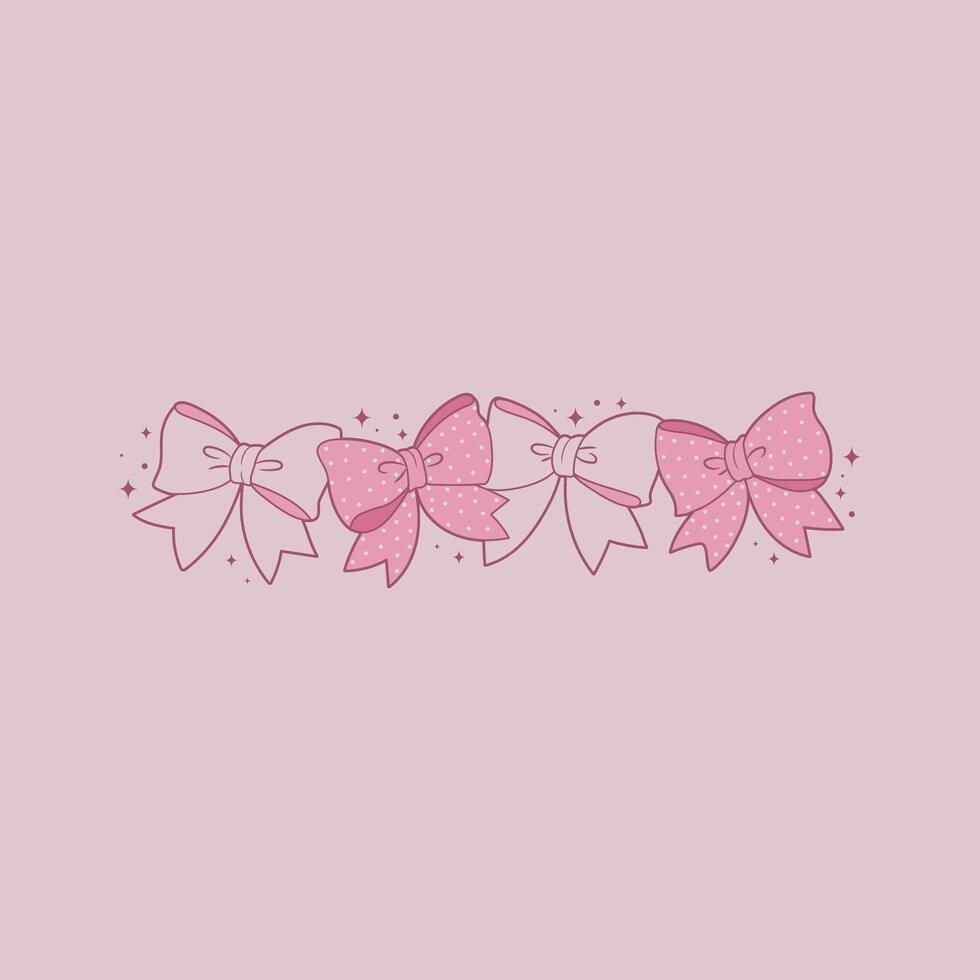 cute coquette style pink ribbon illustration with pearls and bow vector