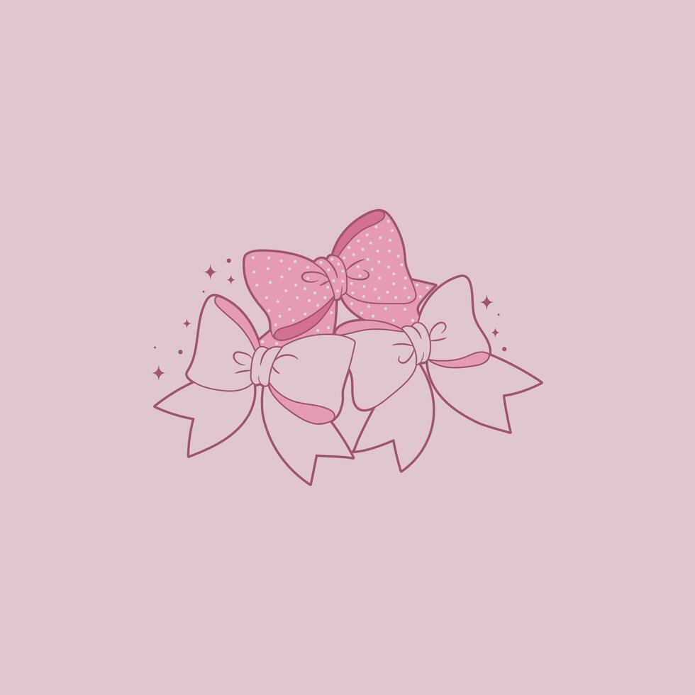 cute coquette style pink ribbon illustration with pearls and bow vector