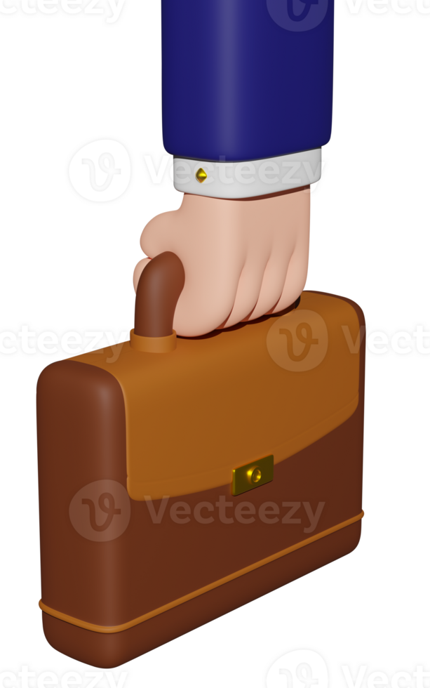 hand in elegant suit carrying work suitcase for business, 3d rendering png