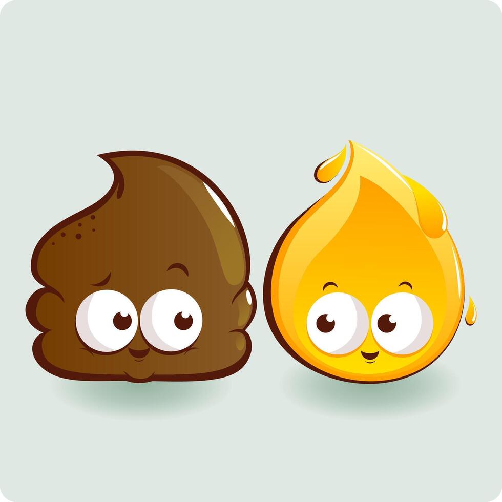 Cute poop and pee characters. Cute happy smiling shit and drop of urine cartoon. Vector Illustration