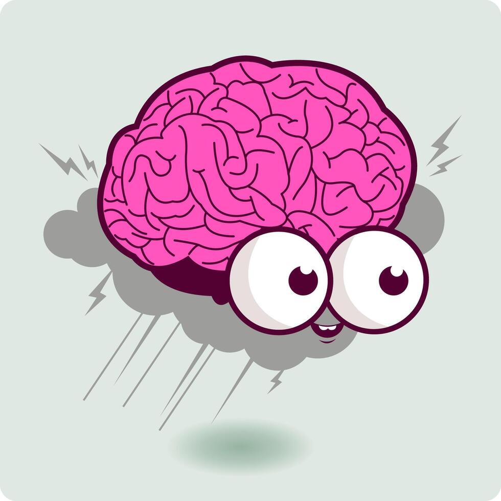 Cartoon brain character thinking and creating an idea. A brain storm character. Vector Illustration