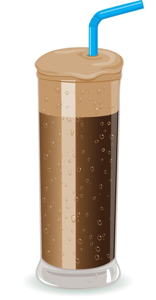 Cold glass of frappe instant coffee. Glass of cold ice freddo espresso cappuccino. Vector Illustration