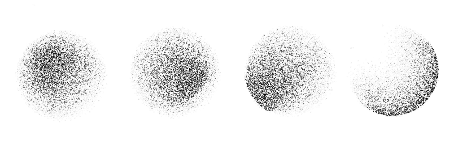 Spray gradient noise texture. Dotted rounds with grunge textured effect. Grainy blurred vector drips.