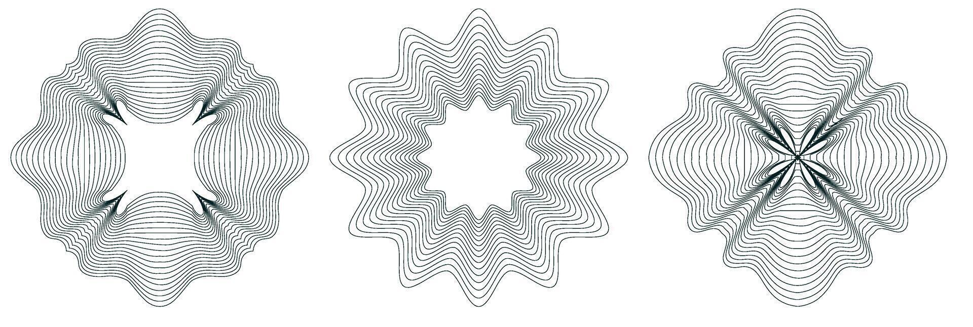 Guilloche lines ornament. Abstract vector circle elements. Spirograph graphic elements.
