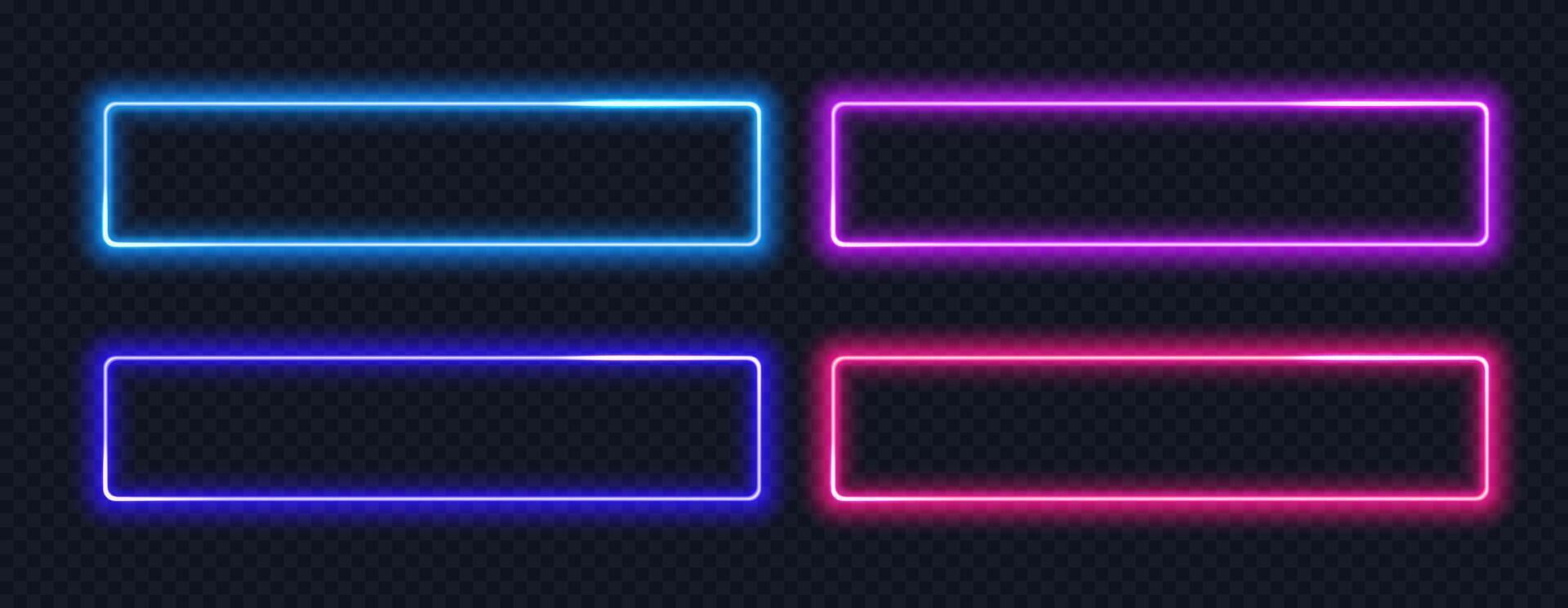 Neon rectangle colored frame. Neon lights horizontal sign. Geometric glow shape with copy space.. vector