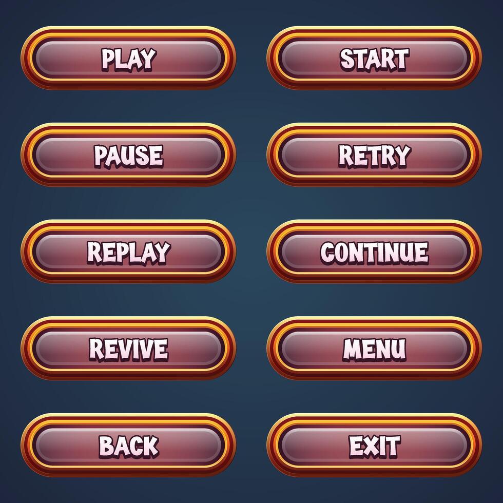 Set of brown game buttons for mobile games with editable text effect gui to build 2d games vector