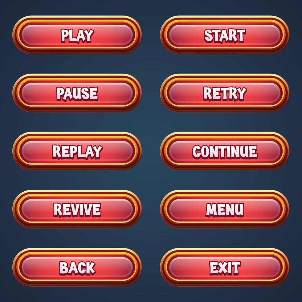 conjunto de rojo juego botones para móvil juegos con editable texto efecto gui a construir 2d juegos vector