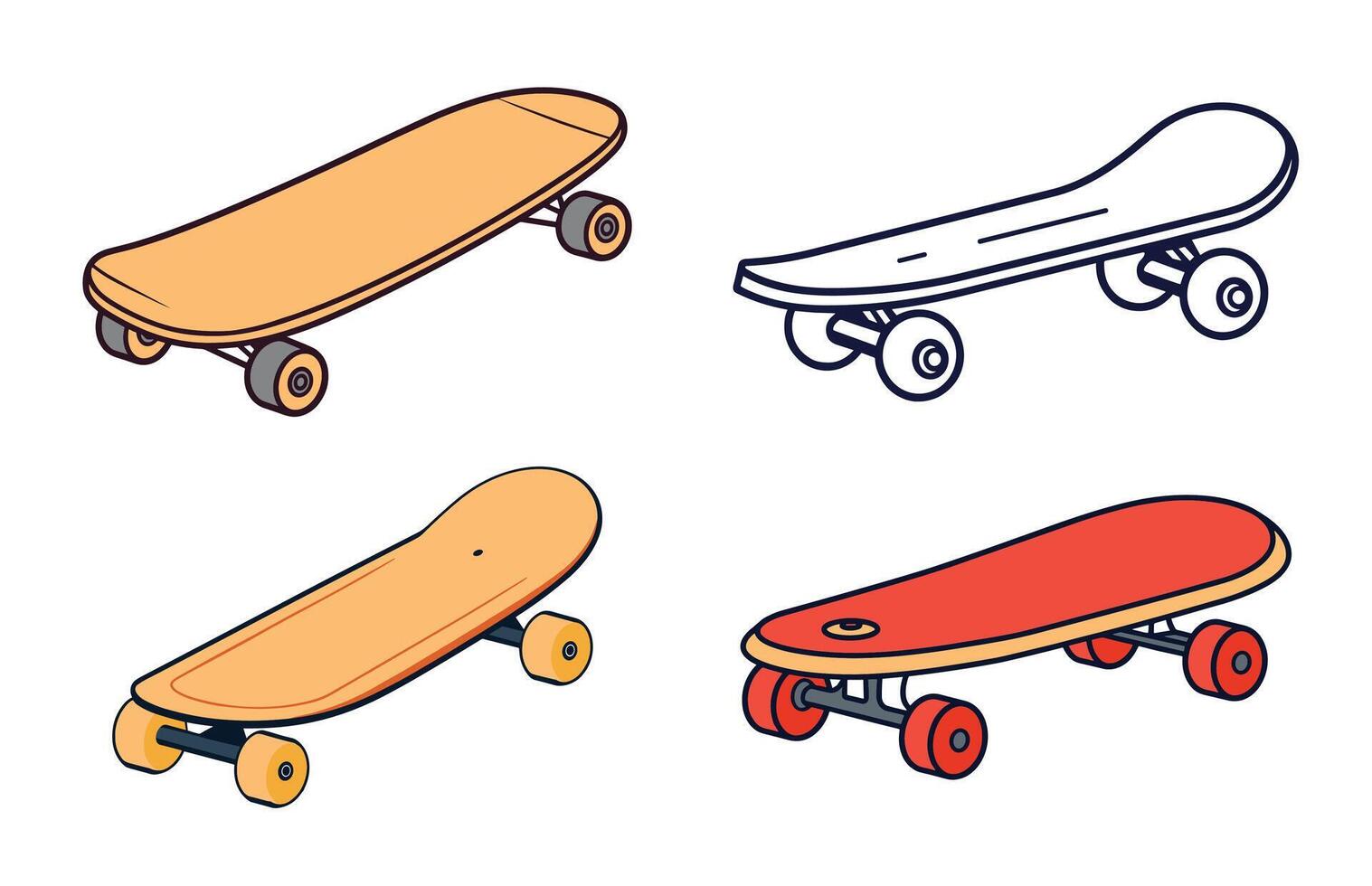 Skateboard Icon color vector set, skateboard sport illustration