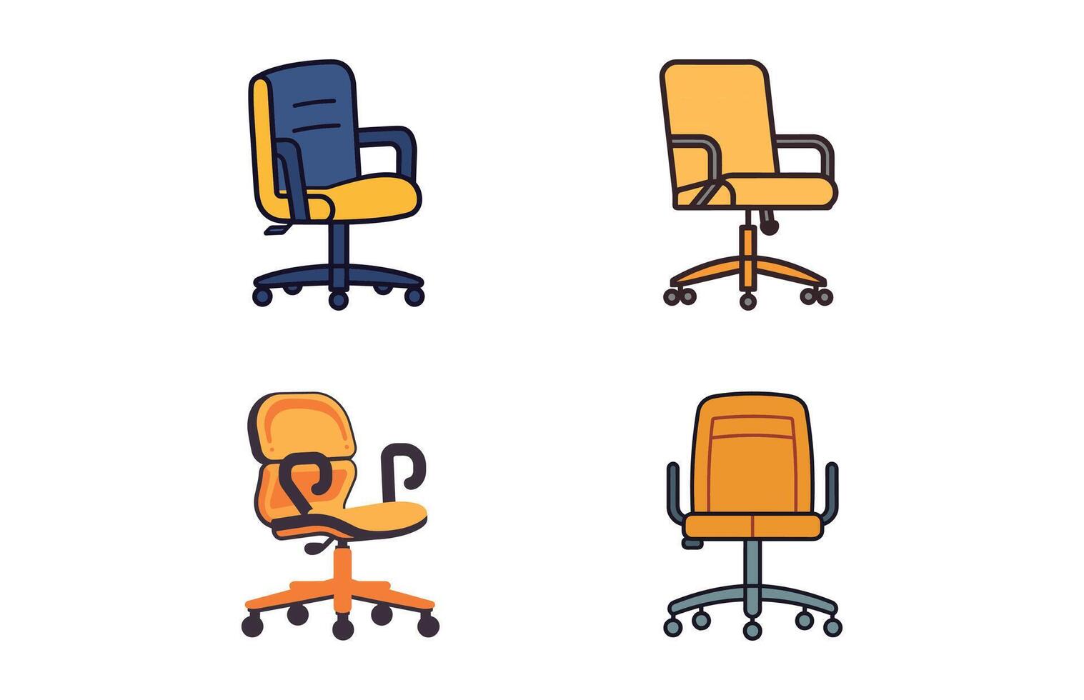 Set of different office chairs vector illustration, Office chair or desk chair in various points of view illustration