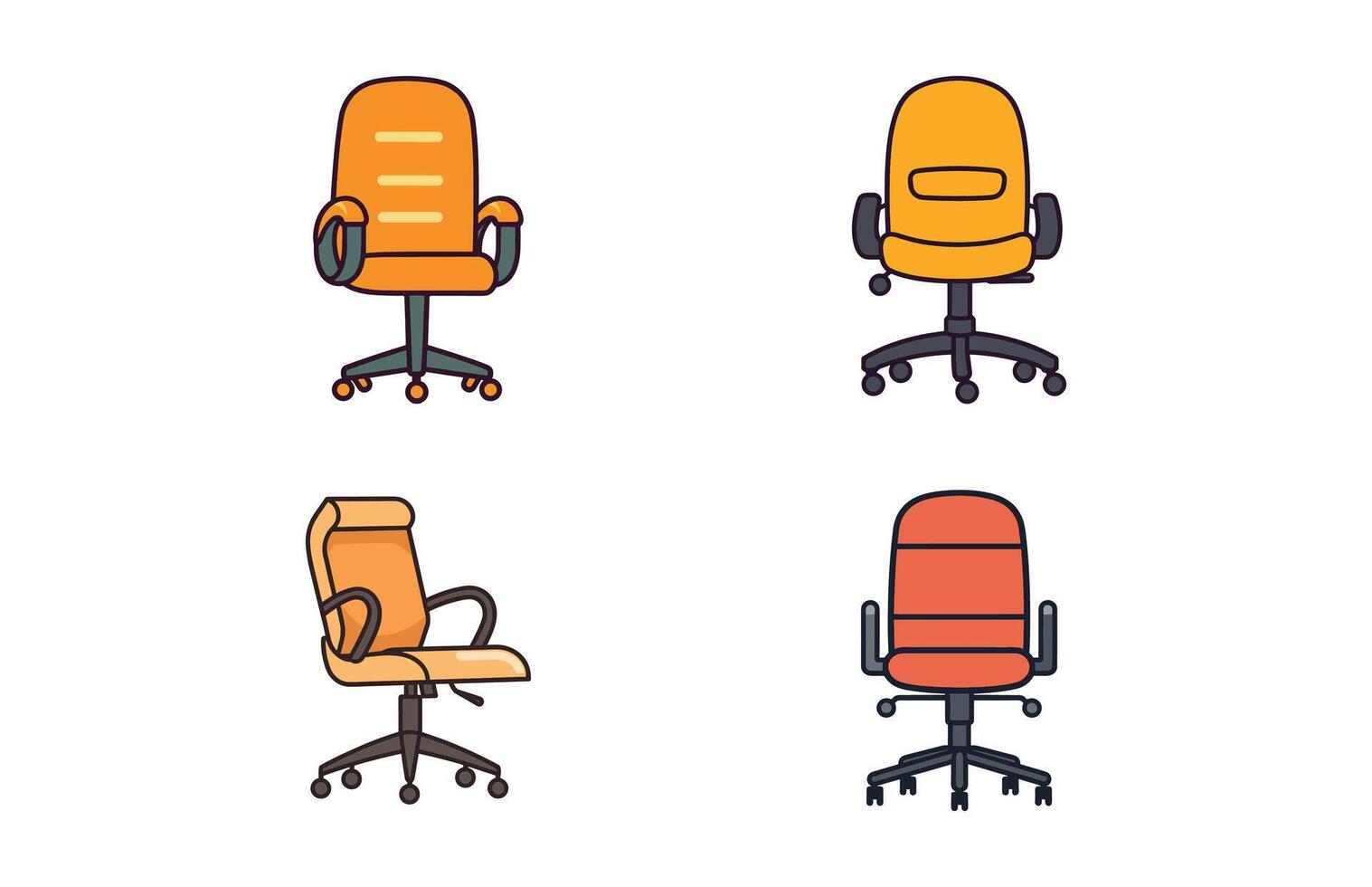 Set of different office chairs vector illustration, Office chair or desk chair in various points of view illustration