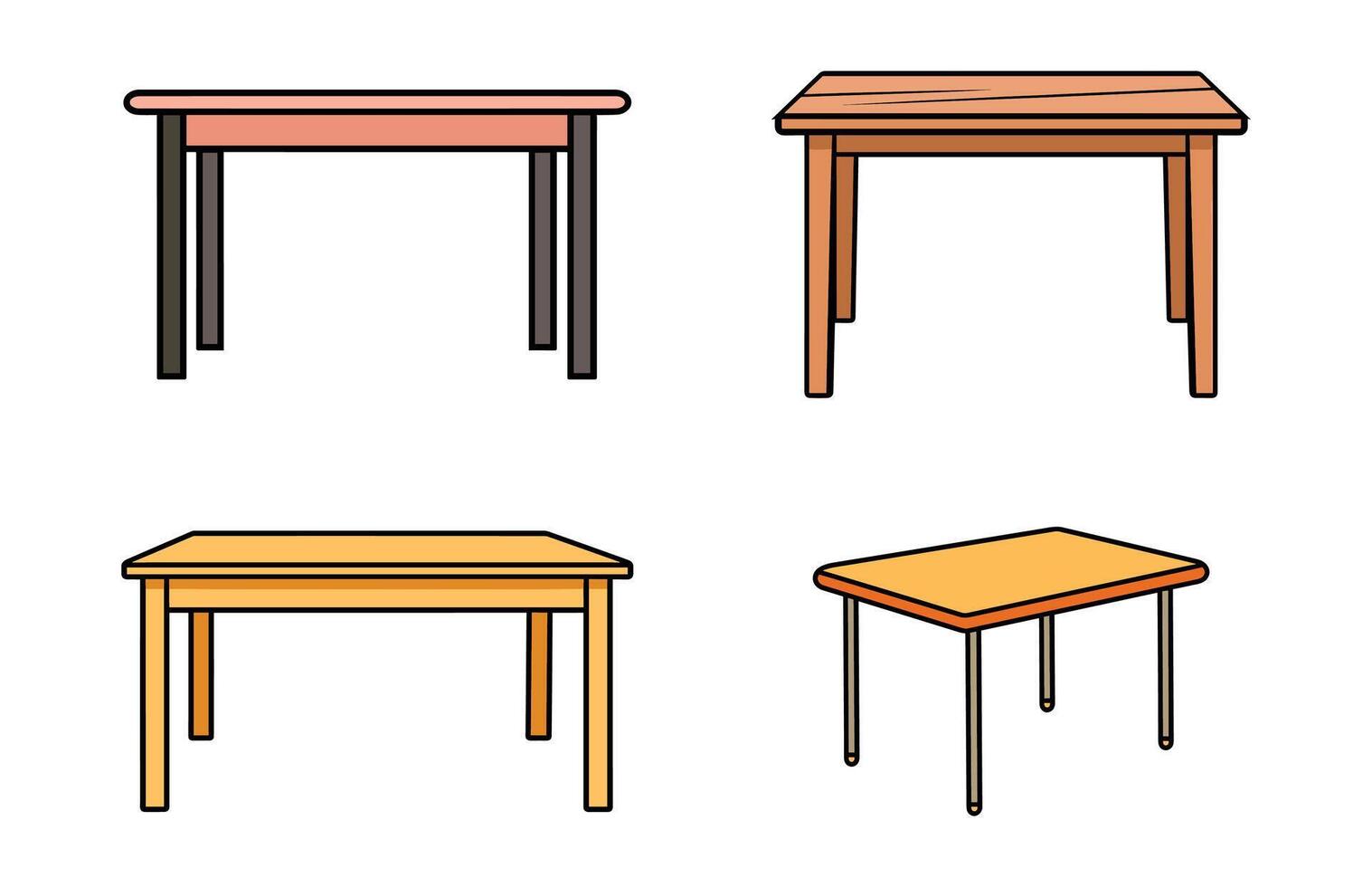 de madera mesa aislado ilustración colocar, mesa de madera hogar moderno decoración mueble vector conjunto