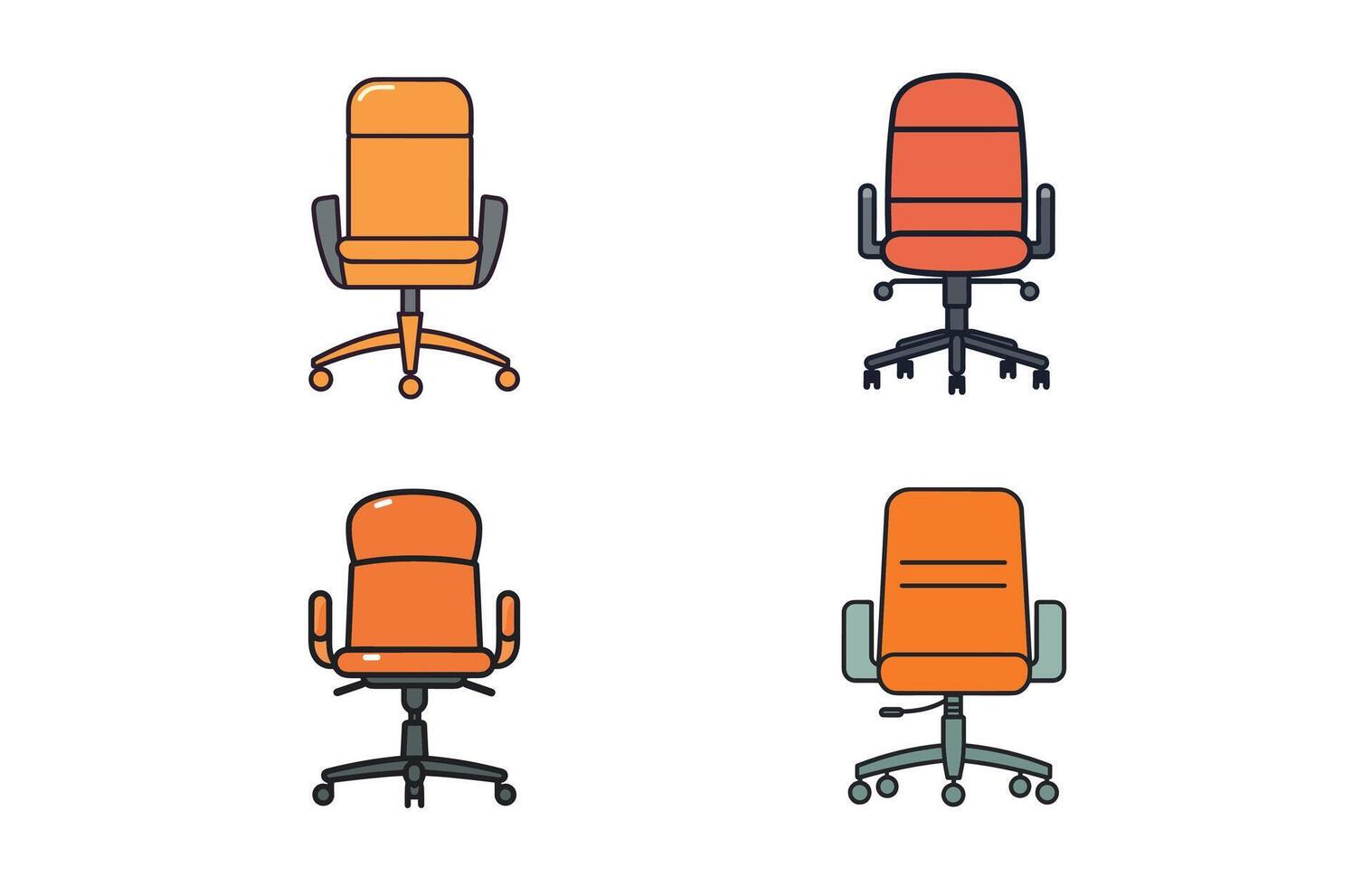 Set of different office chairs vector illustration, Office chair or desk chair in various points of view illustration