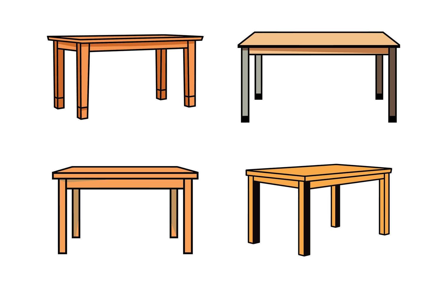 Wooden table isolated illustration set, table wooden home modern decoration furniture vector set