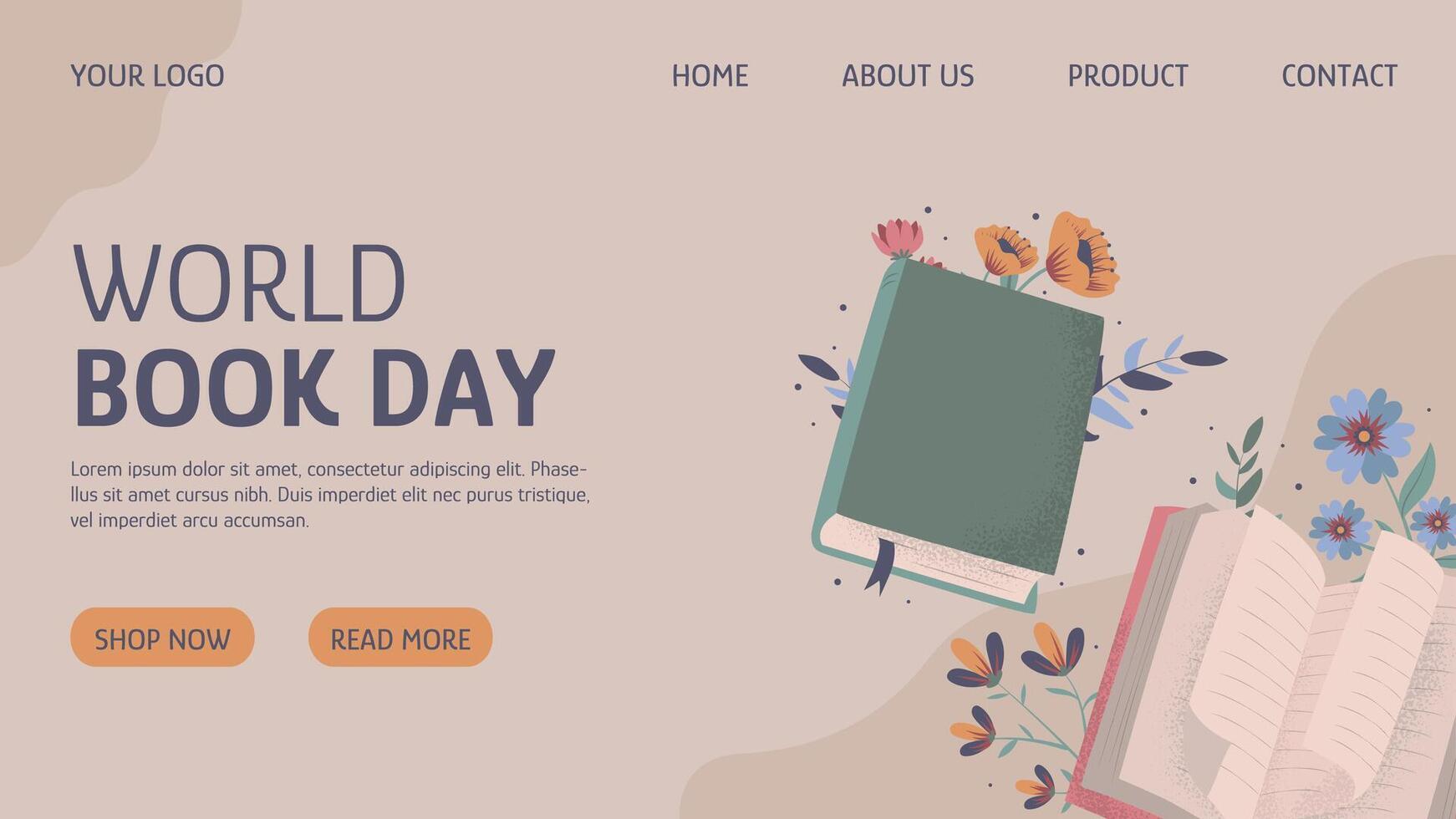 Hand drawn landing page for world book day celebration vector