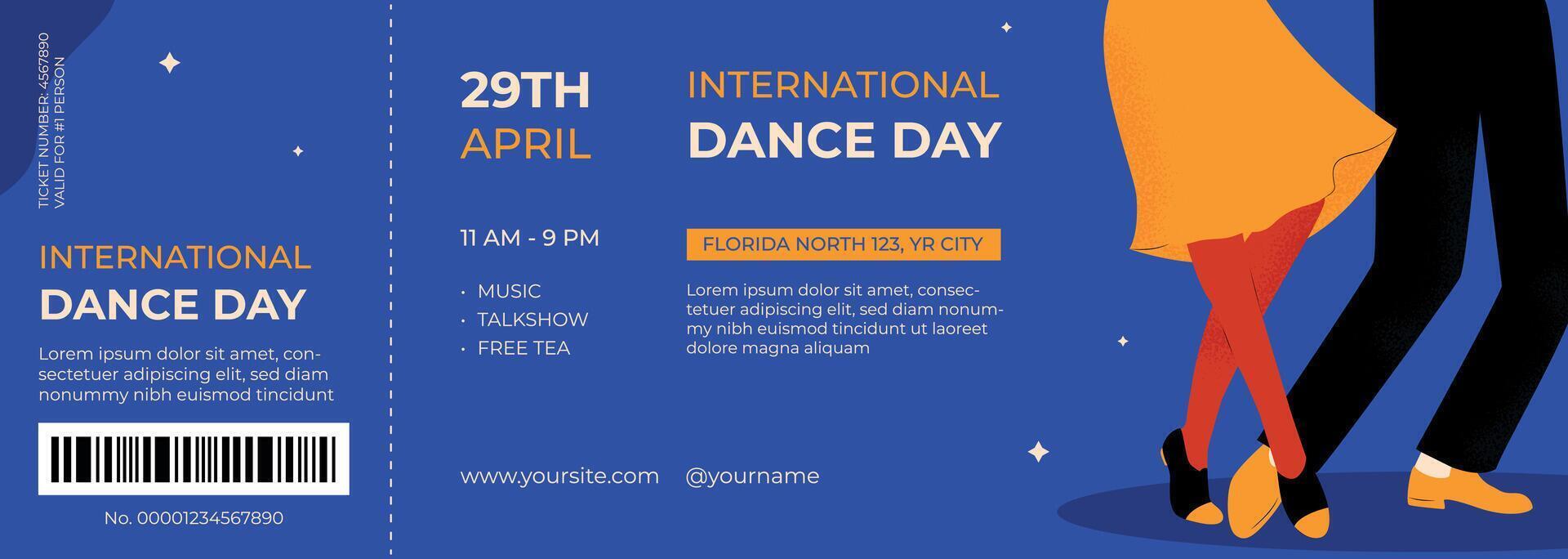 Hand drawn international dance day illustration ticket template vector