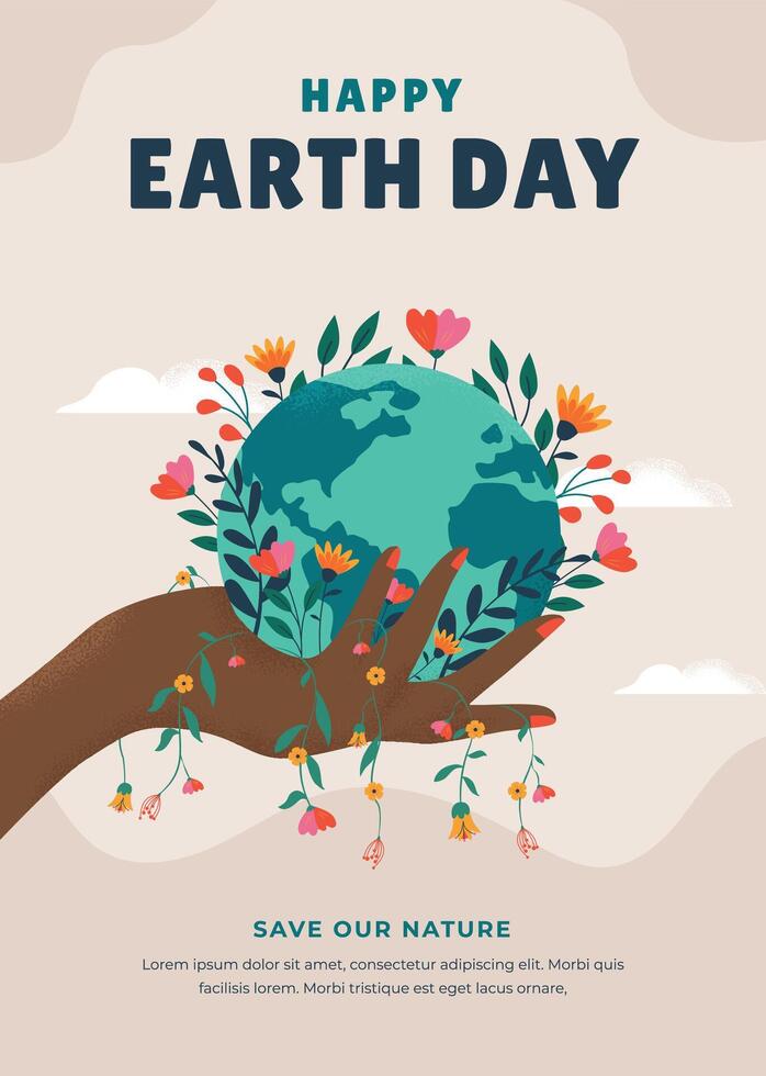 Hand drawn vertical poster template for earth day celebration vector