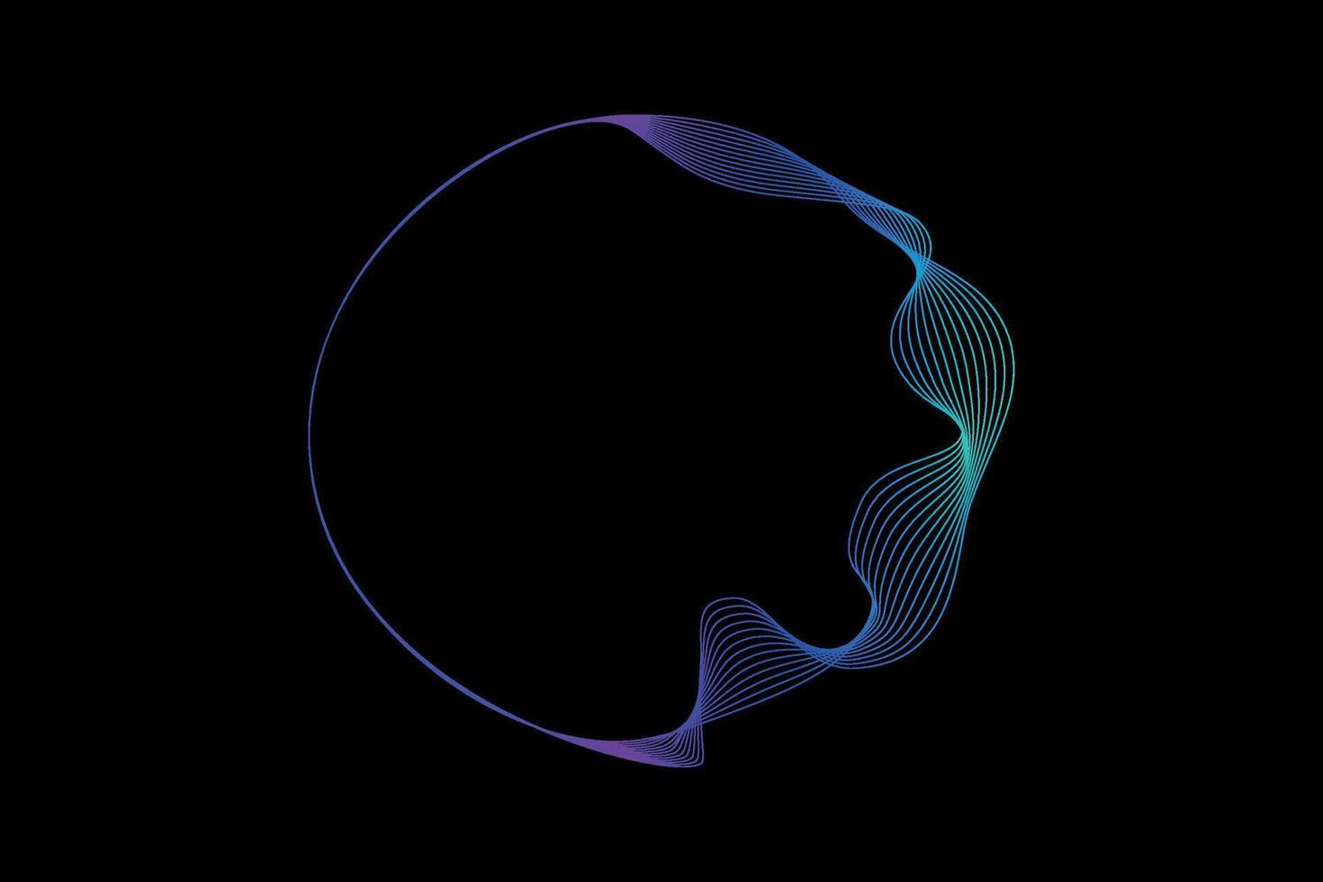 Abstract circle round frame by lines wavy flowing blue green gradient isolated on black background. Vector in concept modern, technology, science, music