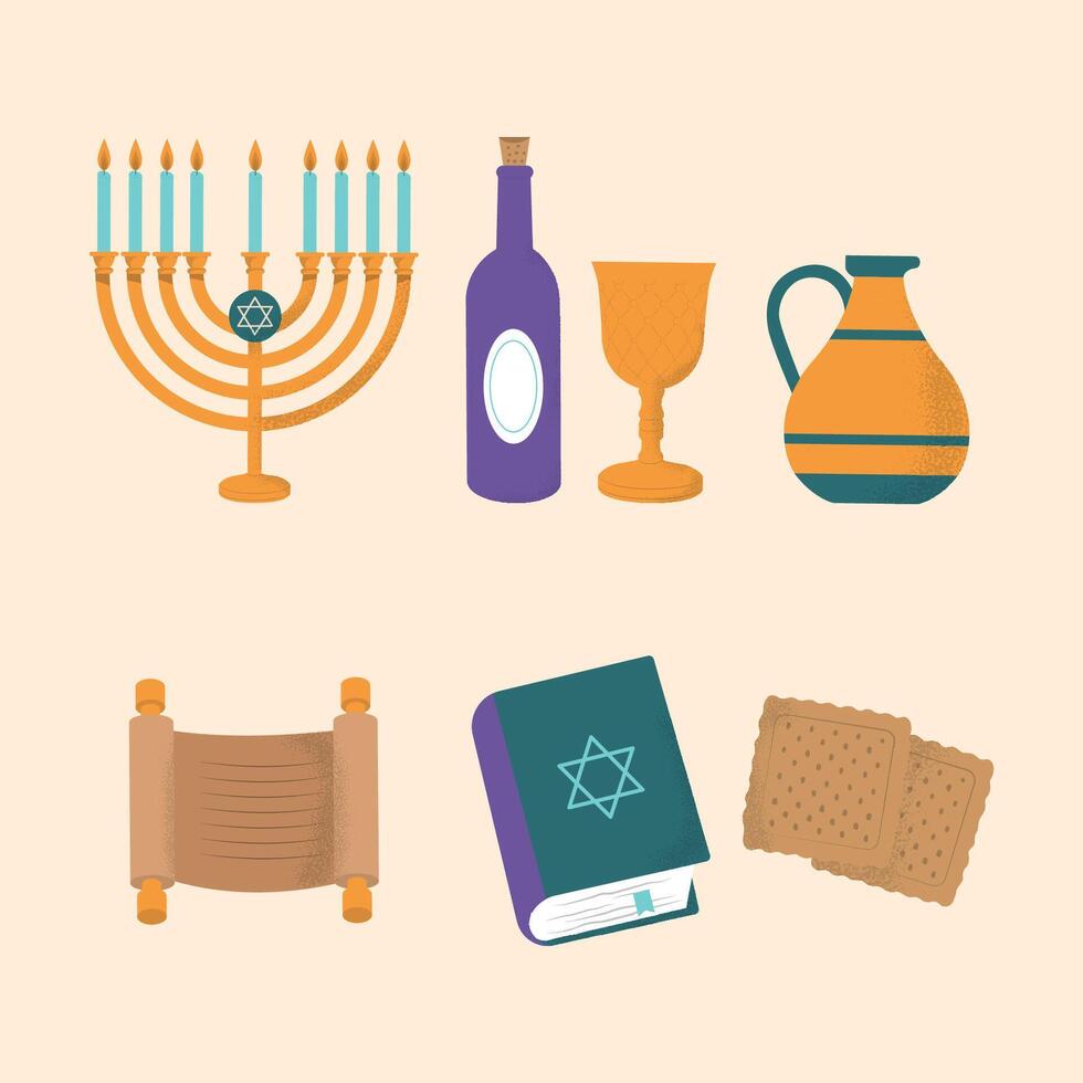 Hand drawn passover elements collection vector