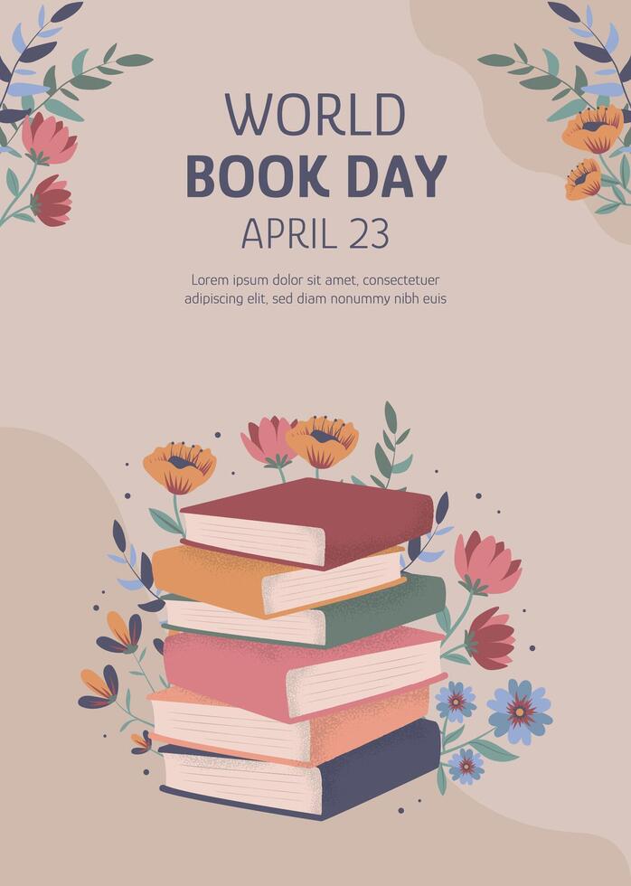 Hand drawn world book day vertical poster template vector