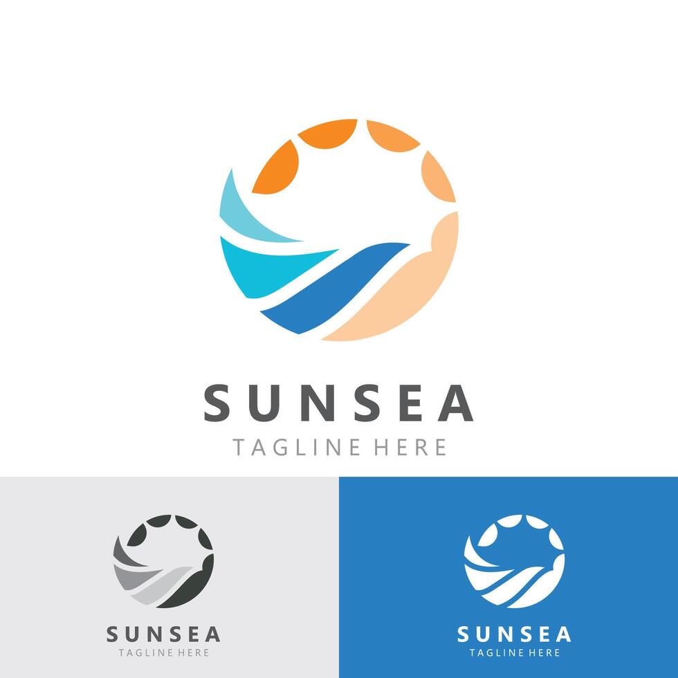 Sun sea Logo design creative premium sun beach vector