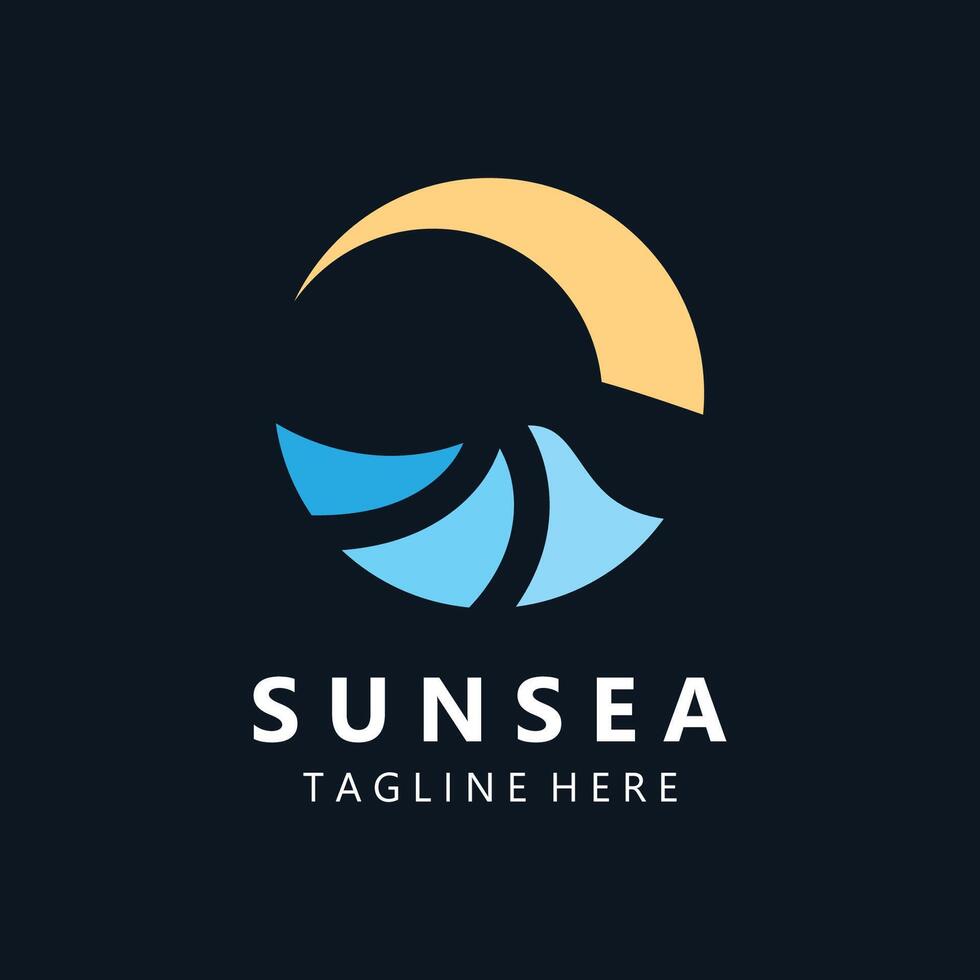 Sun sea Logo design creative premium sun beach vector