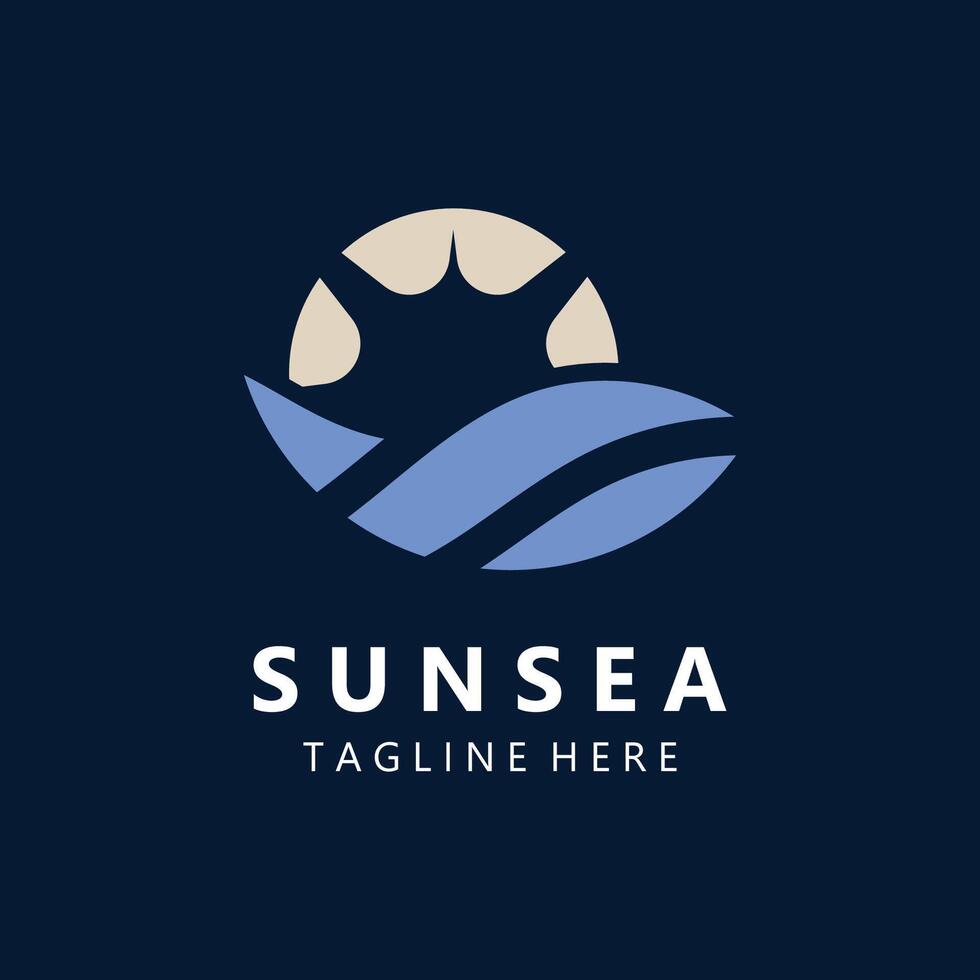 Sun sea Logo design creative premium sun beach vector