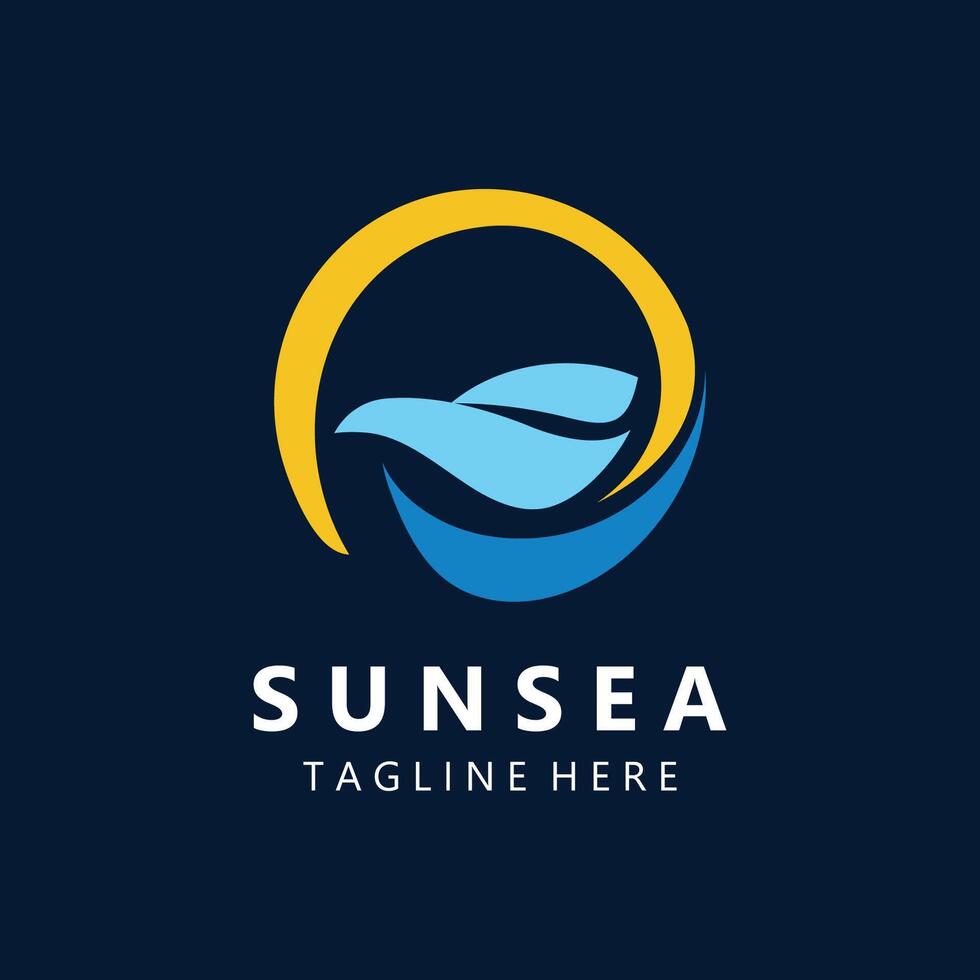 Sun sea Logo design creative premium sun beach vector
