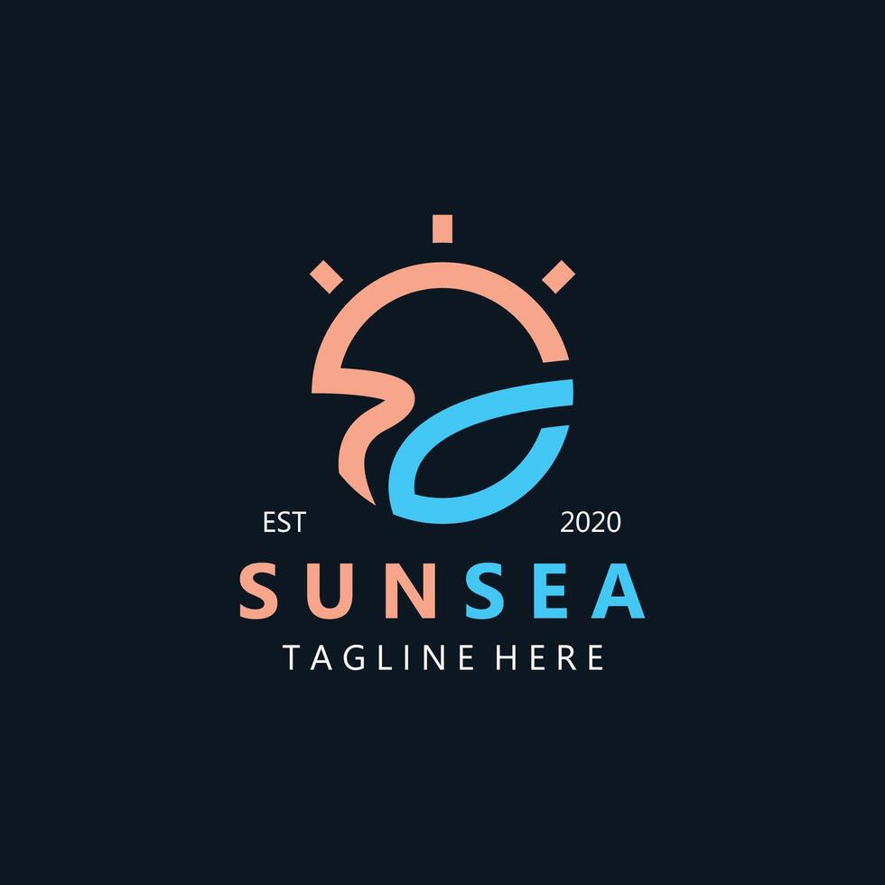 Sun sea Logo design creative premium sun beach vector template