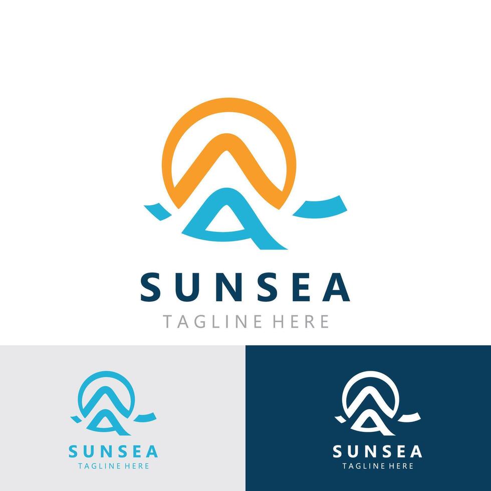 Sun sea Logo design creative premium sun beach vector template