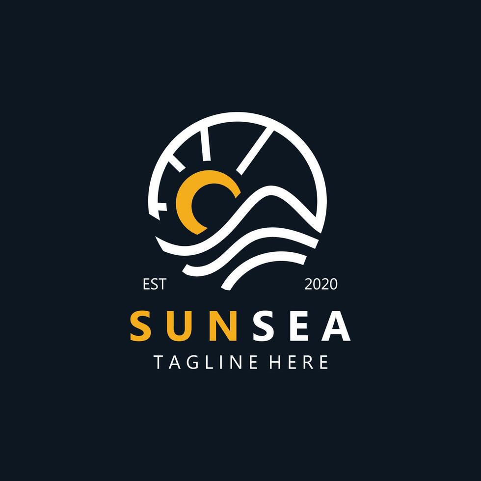 Sun sea Logo design creative premium sun beach vector template