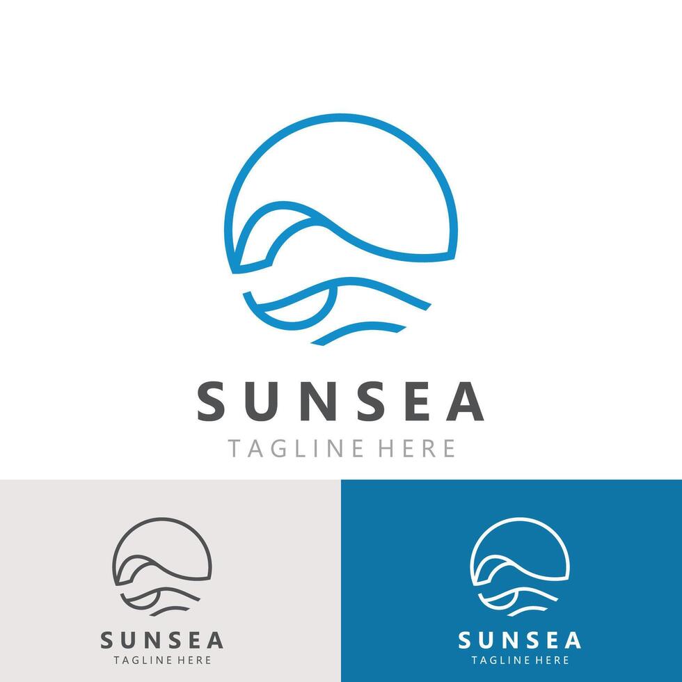 Sun sea Logo design creative premium sun beach vector