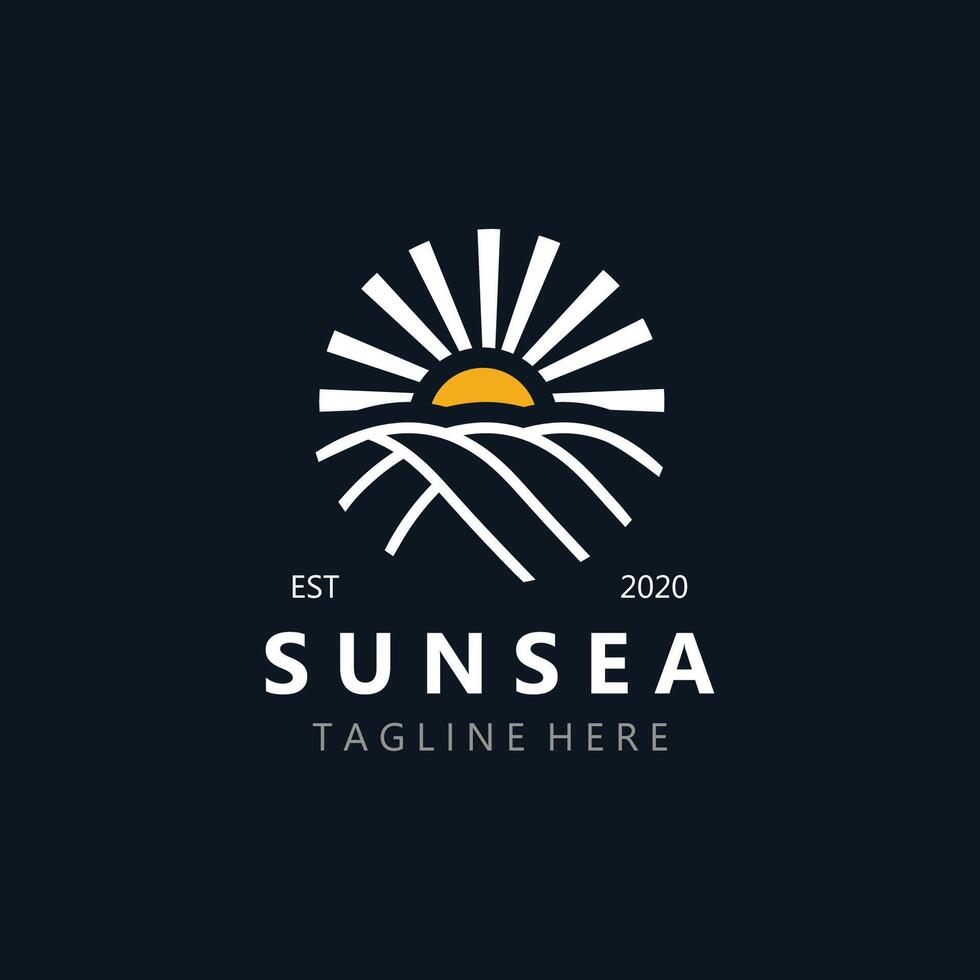 Sun sea Logo design creative premium sun beach vector template