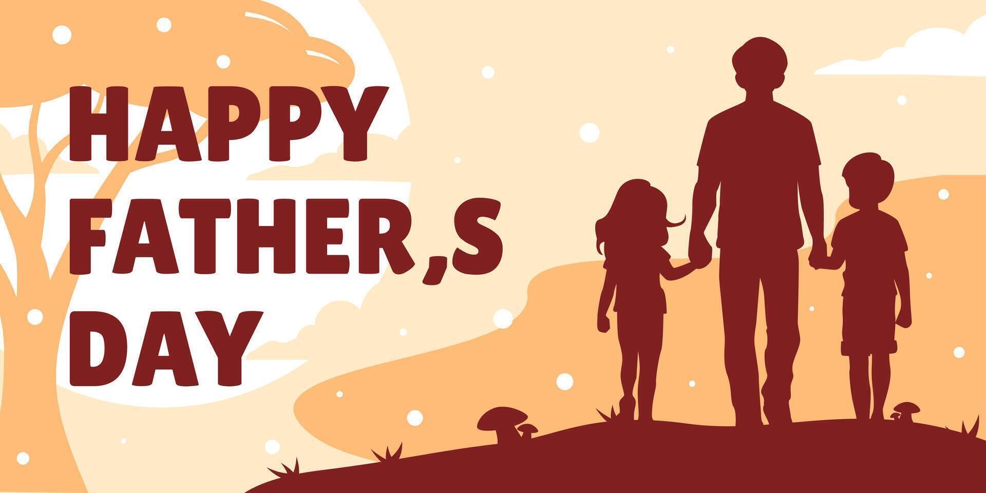 Happy Father's Day illustration, father with kids holding hands, suitable for greeting card, sale, banner, Background vector