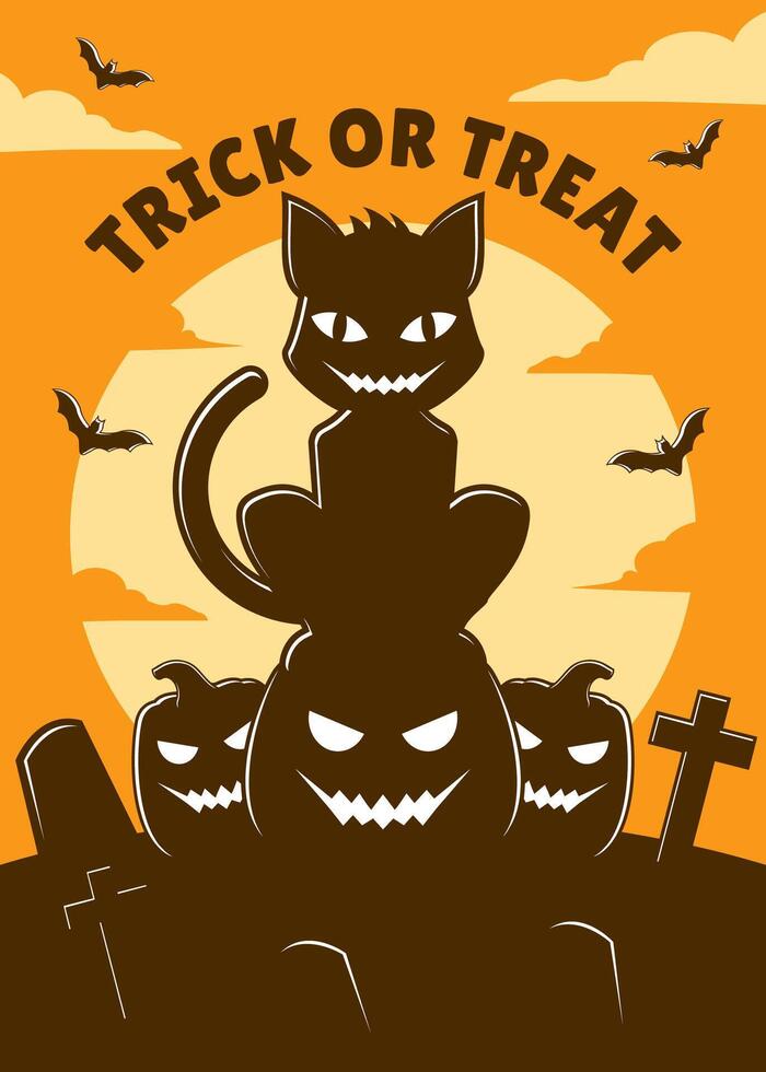 Happy halloween scary cat cartoon vector illustration