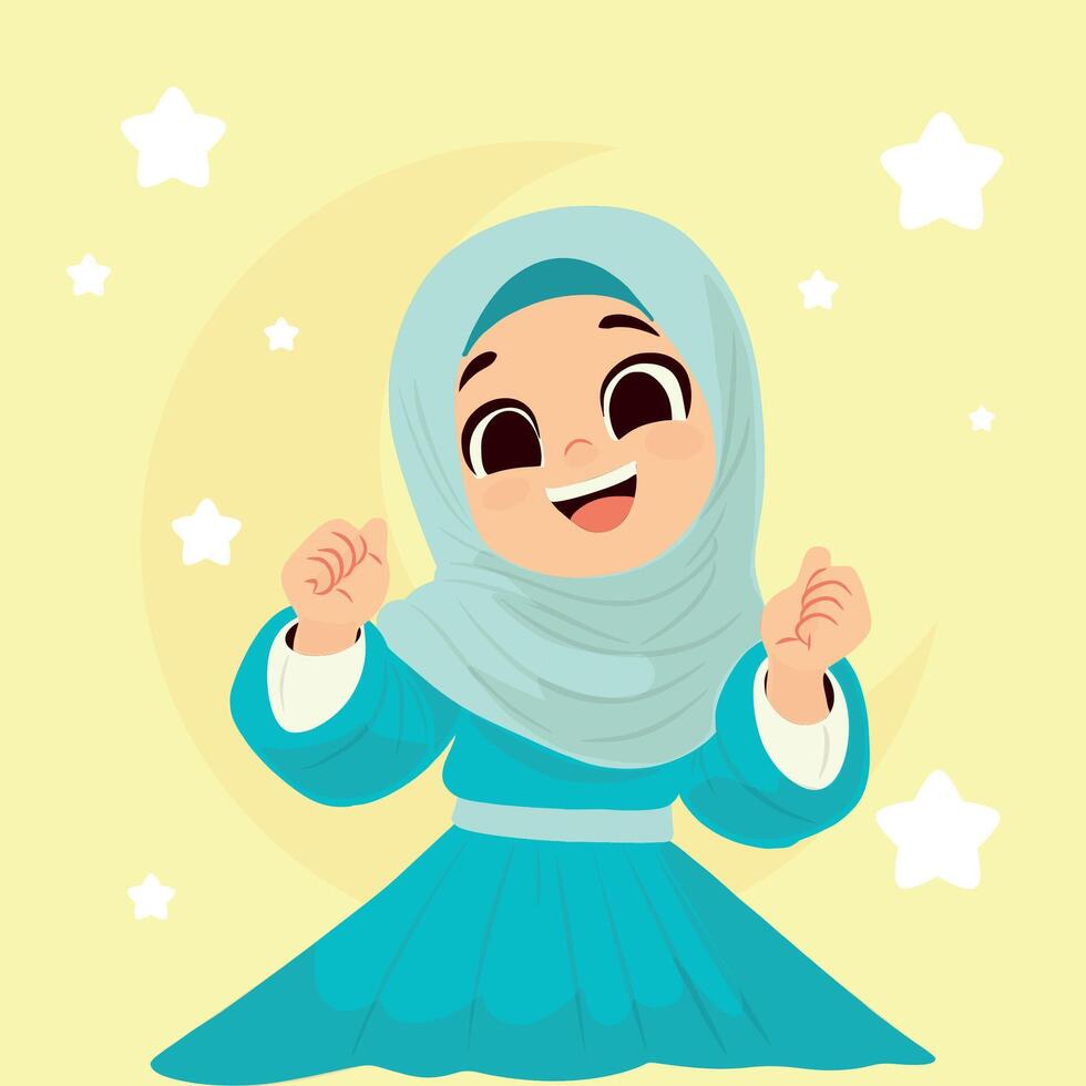 Cute Hijab Girl Feeling Happy vector