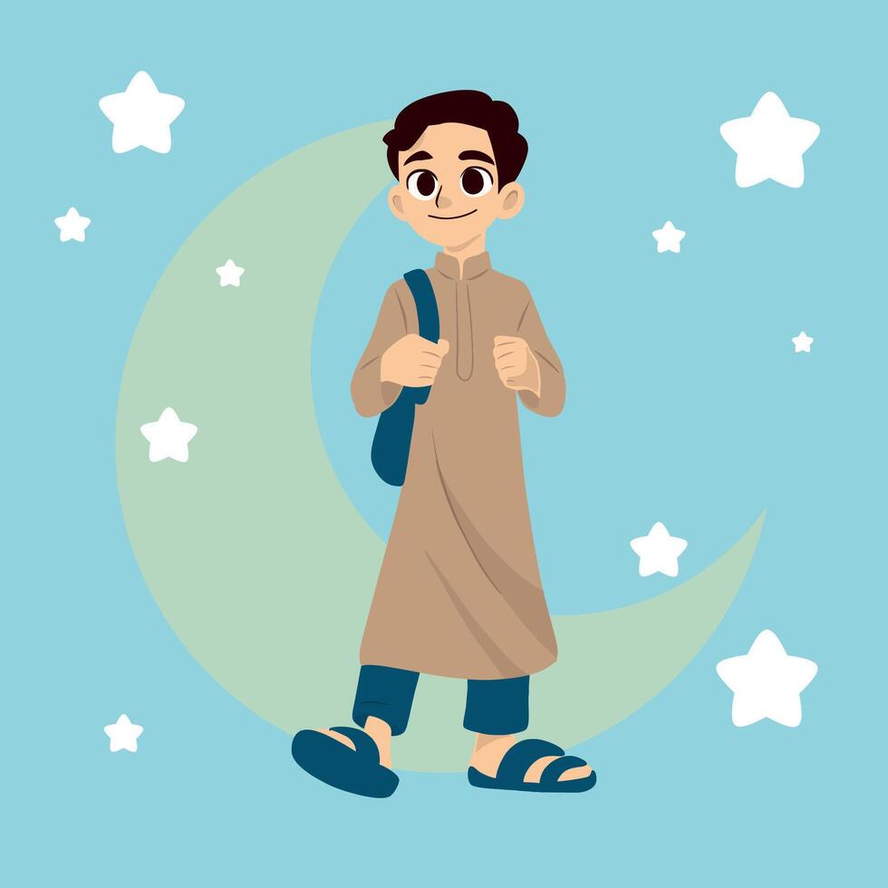 Islamic Student Carrying A Bag vector