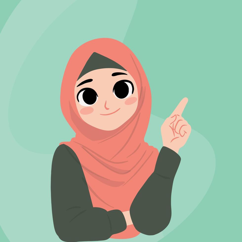 joven hijab niña señalando hacia arriba vector