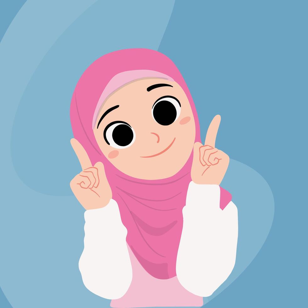 Young Hijab Girl Pointing Upwards vector