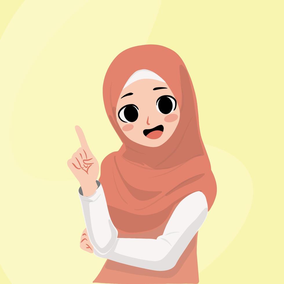 joven hijab niña señalando hacia arriba vector